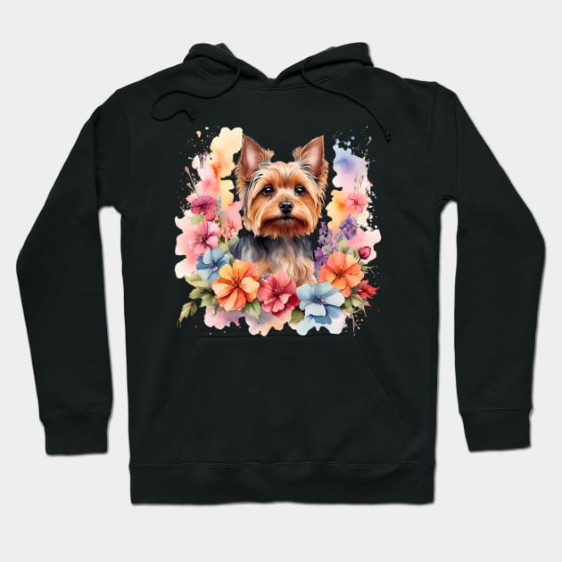 A yorkshire terrier decorated with beautiful watercolor flowers Hoodie by CreativeSparkzz